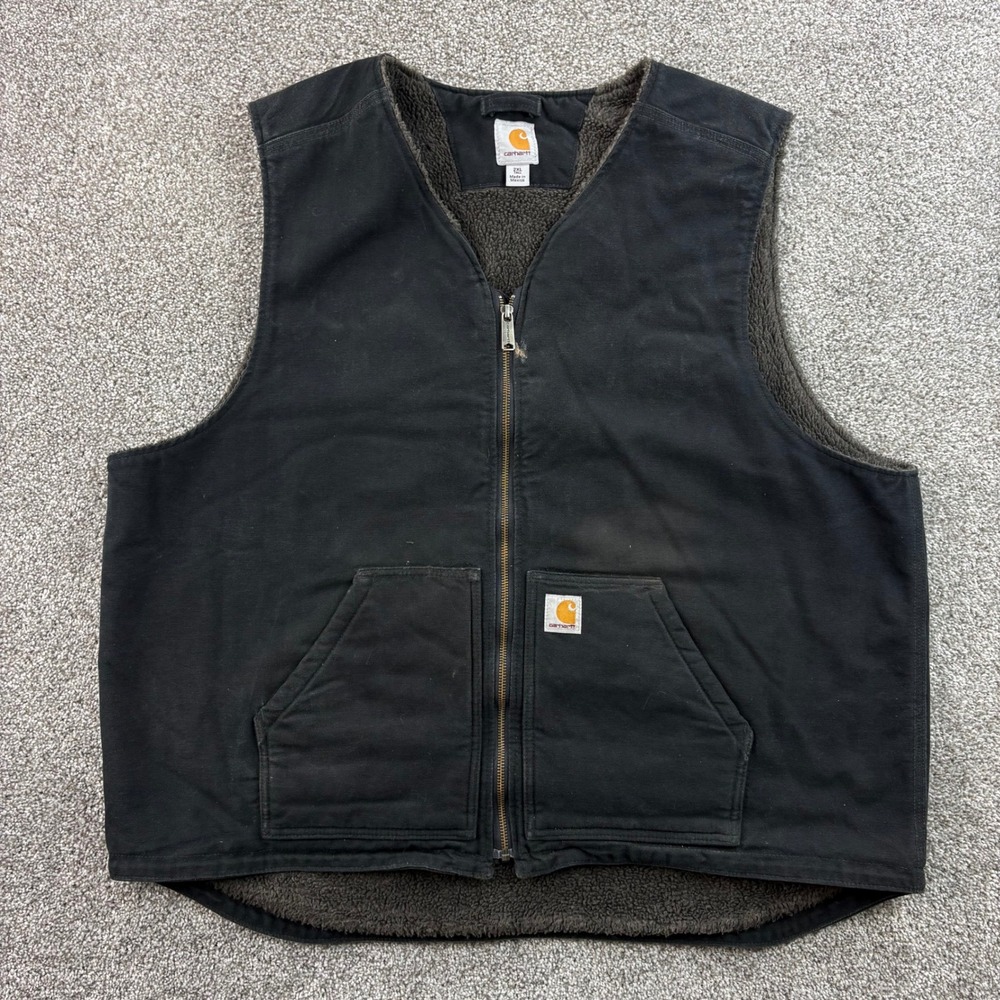 Carhartt Sandstone Vest Mens 2XL Tall Black Cotton Sherpa Lined 104394-BLK